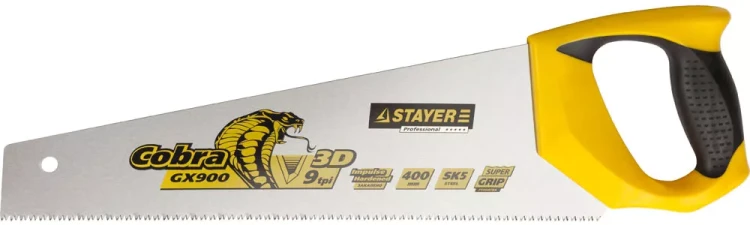 Ножовка STAYER "PROFI" "COBRA" GX900, трехгранный японский зуб, импульсная закалка, 2-х комп ручка, 9 TPI, 400мм 1514-40_z02 купить в Тюмени