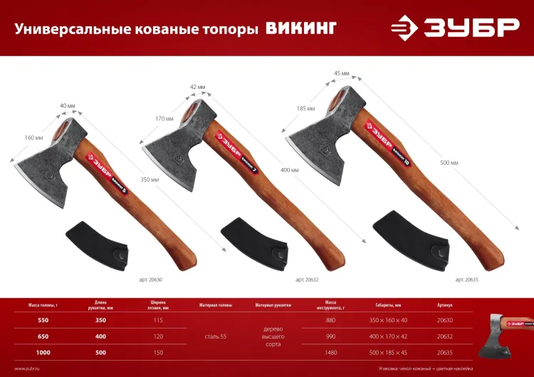 ЗУБР ВИКИНГ-7, 700/950 г, 400 мм, универсальный кованый топор (20632) купить в Тюмени