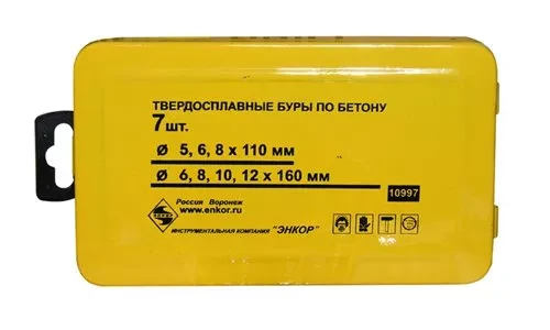 Набор буров SDS+ 5;6;8Х110 мм 6;8;10;12Х160 мм 7 штук металлический футляр Энкор 10997 купить в Тюмени