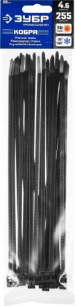 Кабельные стяжки черные КОБРА, с плоским замком, 4.6 х 255 мм, 25 шт, нейлоновые, ЗУБР 30935-46-255 купить в Тюмени