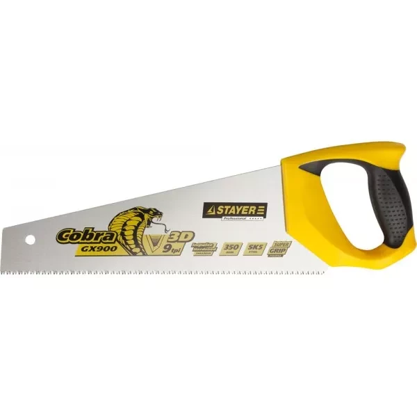 Ножовка STAYER "PROFI" "COBRA" GX900, трехгранный японский зуб, импульсная закалка, 2-х комп ручка, 9 TPI, 350мм 1514-35_z02 купить в Тюмени