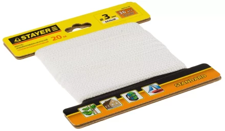 Шнур STAYER &quot;STANDARD&quot; хозяйственно-бытовой, полипропиленовый, вязанный, без сердечника, белый, d 3, 20м 50420-03-020 купить в Тюмени