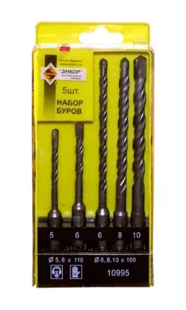 Набор буров SDS+ 5;6х110 мм 6;8;10х160 мм 5 штук пластиковый футляр Энкор 10995 купить в Тюмени