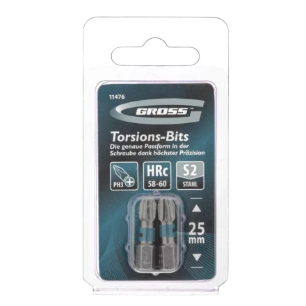 Набор бит торсионных PH3x25 мм для ударных шуруповертов 2 шт. Gross 11476 купить в Тюмени