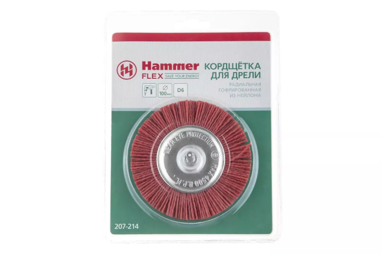 Кордщетка HAMMER плоская 100мм для дрели нейлон (207-214) купить в Тюмени