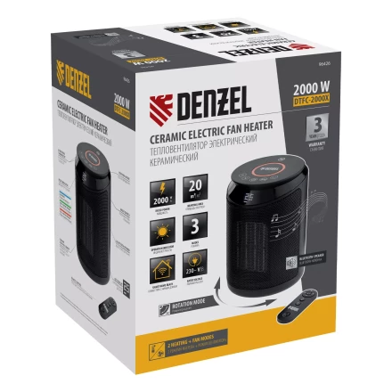 Тепловентилятор керамический Denzel DTFC-2000X, 2 кВт, wi-fi, пульт, динамик, вращение, 3 реж. 96426 купить в Тюмени