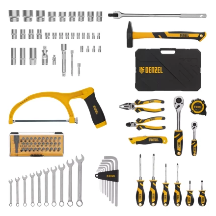 Набор инструментов Denzel 15803, 1/2&quot;, 1/4&quot;, CrV, S2, пластиковый кейс, 100 предметов купить в Тюмени