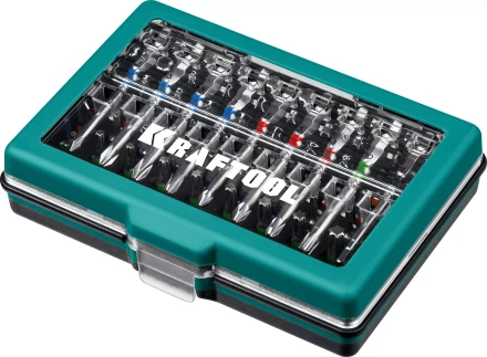 Набор бит и адаптеров KRAFTOOL C-Drive многофункциональный, Cr-Mo сталь, в ударопрочном компактном боксе. Цветная маркировка типов шлицов 26067-H71 купить в Тюмени