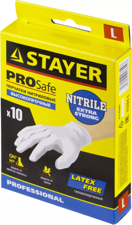 Перчатки STAYER "PROFI" нитриловые экстратонкие, L, 10шт 11204-L купить в Тюмени