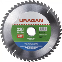 Диск пильный "Clean cut" по дереву, 230х30мм, 48Т, URAGAN 36802-230-30-48