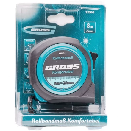 Рулетка Komfortabel 8 м х 25 мм обрезиненный корпус Gross 32563 купить в Тюмени