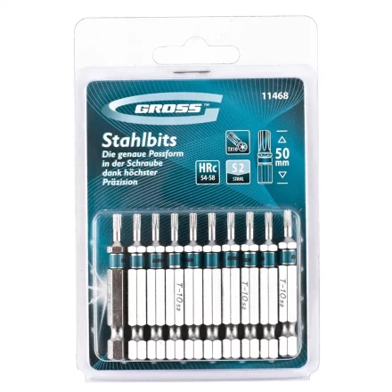 Набор бит TORX 10х50 сталь S2 10 шт GROSS 11468 купить в Тюмени