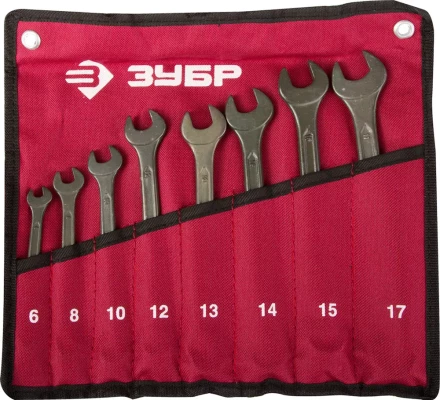 Набор ЗУБР Ключи комбинированные, серия &quot;Т-80&quot;, хромованадиевая сталь, зелёный цинк, 6-17мм, 8шт 27025-H8 купить в Тюмени