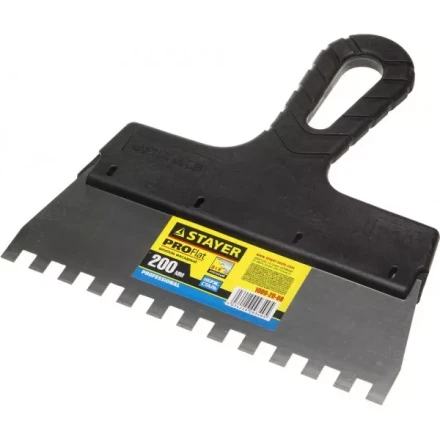 Шпатель STAYER &quot;PROFESSIONAL&quot; нержавеющий зубчатый с пластмассовой ручкой, 200мм, зуб 8х8мм 1009-20-08 купить в Тюмени