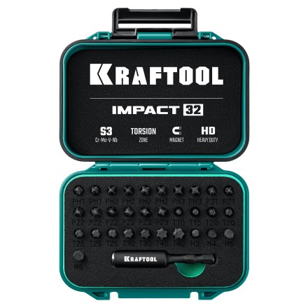 Набор ударных торсионных бит KRAFTOOL Impact, Cr-Mo-V-Nb сталь 26066-H32 купить в Тюмени