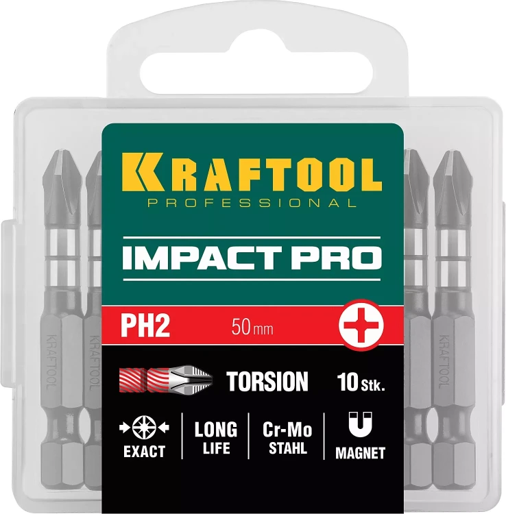 Биты для ударных шуруповертов KRAFTOOL Impact Pro PH 26191-2-50-S10 купить в Тюмени