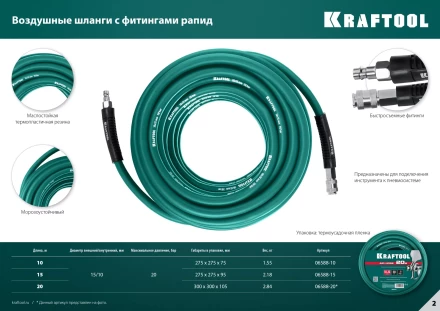 Воздушные шланги KRAFTOOL с фитингами рапид 10х15 мм 06588-20 купить в Тюмени