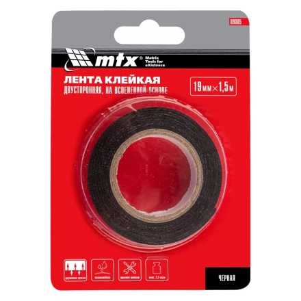 Лента клейкая на вспененной основе, двусторонняя, черная, 19 мм х 1.5 м Matrix 89085 купить в Тюмени