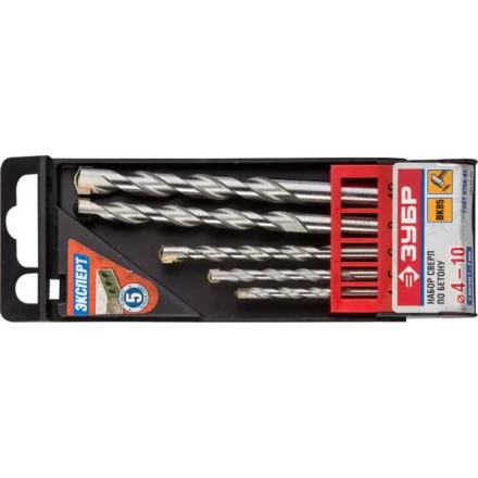 Набор ЗУБР Сверла по бетону ударные, 4-5-6-8-10 мм, пластиковый бокс, 5 шт 29140-H5 купить в Тюмени