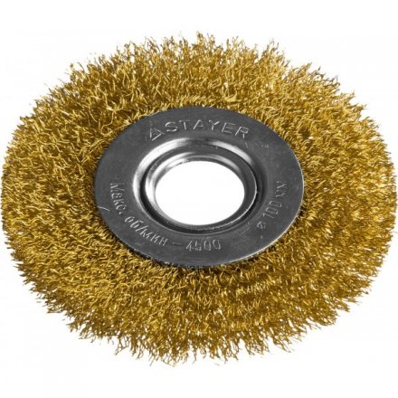 STAYER &quot;PROFESSIONAL&quot;. Щетка дисковая для УШМ, витая стальная латунированная проволока 0,3мм, 100ммх22мм 35122-100 купить в Тюмени