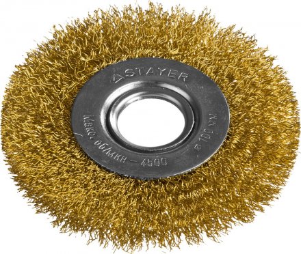 STAYER &quot;PROFESSIONAL&quot;. Щетка дисковая для УШМ, витая стальная латунированная проволока 0,3мм, 100ммх22мм 35122-100 купить в Тюмени