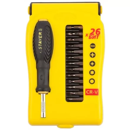 Набор STAYER: Отвертки для точных работ, Cr-V, Cr сменные биты, обрезиненная рукоятка, 28предметов 25614-H28 купить в Тюмени