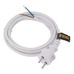 Шнур сетевой Denzel Energy Series, ПВС, 3 м, 2 x 1,5 мм, с неразборной вилкой, белый, 3 м, 37672