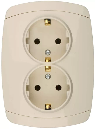 Розетка СВЕТОЗАР &quot;CITY LIGHT&quot; двойная в сборе, с заземлением, цвет бежевый, 16А/~250В SV-54207-B купить в Тюмени