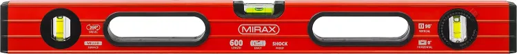 Уровень коробчатый усиленный MIRAX, фрезерованная поверхность, утолщенный профиль, 3 противоударных ампулы (1 поворотная на 360 град), с ручками, 60 см 34603-060 купить в Тюмени