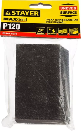 Губка шлифовальная STAYER "MASTER" угловая, зерно - оксид алюминия, Р120, 100 x 68 x 42 x 26 мм, средняя жесткость 3561-120 купить в Тюмени