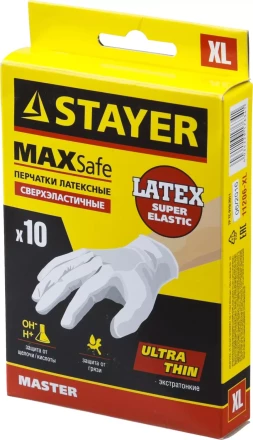 Перчатки STAYER &quot;MASTER&quot; латексные экстратонкие, XL, 10шт 11206-XL купить в Тюмени