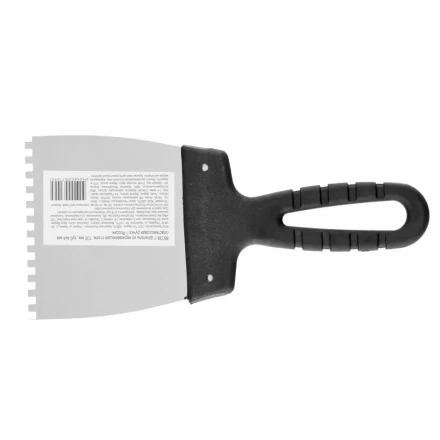 Шпатель из нержавеющей стали 100 мм зуб 4 х 4 мм пластмассовая ручка Россия 85138 купить в Тюмени