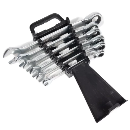 Набор гаечных комбинированных трещоточных ключей КВТ НТКП-6 (8–17 мм), 6 шт., с переключателем реверса (91952) купить в Тюмени