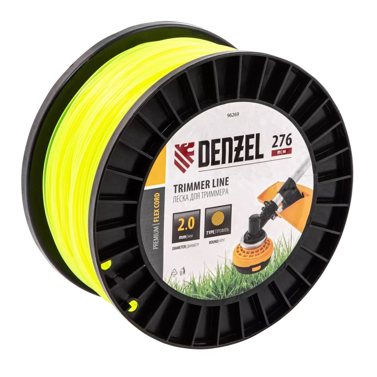 Леска для триммера круглая, 2,0мм х 276м, на DIN катушке FLEX CORD,  Denzel 96269 купить в Тюмени