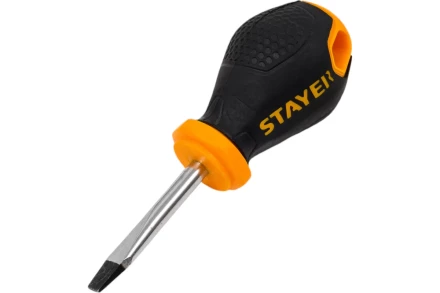 Отвертка STAYER "MASTER", двухкомпонентная рукоятка, магнитный наконечник, "STUBBY" ( бочка ), SL4,7x38мм 2509-38-4.7_z03 купить в Тюмени