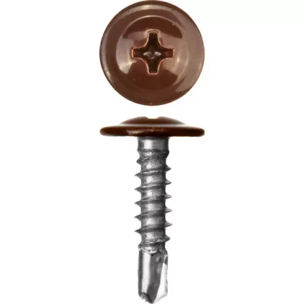 Саморезы ЗУБР с прессшайбой и сверлом по листовому металлу до 2мм, окрашенные в RAL-8017, PH2, 4,2х19мм, 450шт 300211-42-019-8017 купить в Тюмени