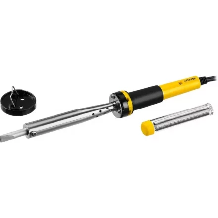 Паяльник PROTerm с двухкомпонентной рукояткой, в комплекте с припоем и подставкой, жало - клин, STAYER Professional 55300-100, 100 Вт 55300-100 купить в Тюмени