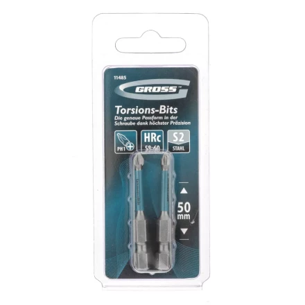 Набор бит торсионных PH1x50 мм для ударных шуруповертов 2 шт. Gross 11485 купить в Тюмени