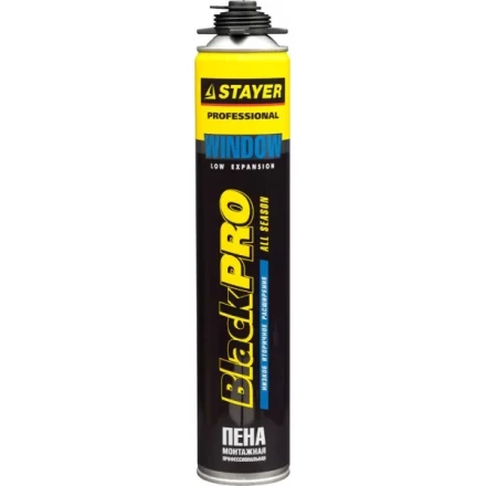 Пена &quot;BlackPRO WINDOW&quot; профессиональная, монтажная, пистолетная, всесезонная, 750мл, STAYER 41136 купить в Тюмени