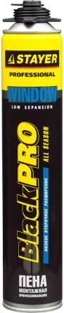 Пена &quot;BlackPRO WINDOW&quot; профессиональная, монтажная, пистолетная, всесезонная, 750мл, STAYER 41136 купить в Тюмени