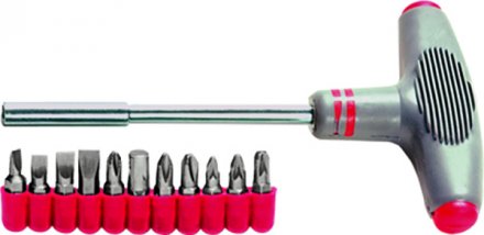 Отвертка с Т-образной эргономичной ручкой и набором бит, 11 шт., CrV  MATRIX 11567 купить в Тюмени
