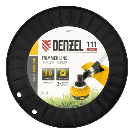 Леска для триммера двухкомпонентная квадрат, 3,0мм х 111м, на DIN катушке EXTRA CORD// Denzel 96820 купить в Тюмени