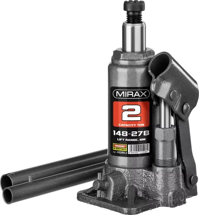 Домкрат гидравлический бутылочный, 2т, 148-278 мм, MIRAX 43260-2 43260-2 купить в Тюмени