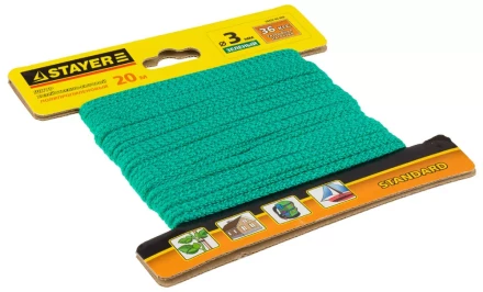 Шнур STAYER &quot;STANDARD&quot; хозяйственно-бытовой, полипропиленовый, вязанный, без сердечника, зеленый, d 3, 20м 50422-03-020 купить в Тюмени