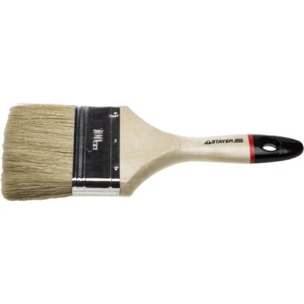 Кисть плоская STAYER &quot;UNIVERSAL-EURO&quot;, светлая натуральная щетина, деревянная ручка,100мм 0102-100 купить в Тюмени