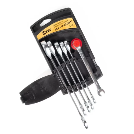 Набор гаечных комбинированных трещоточных ключей КВТ НТК-6 (8–17 мм), 6 шт. (91948) купить в Тюмени