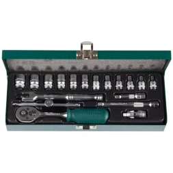 Набор торцовых головок KRAFTOOL "INDUSTRIE QUALITAT" (1/4") универсальный, Cr-V, металлический кейс, 18 предметов 27890-H18_z01