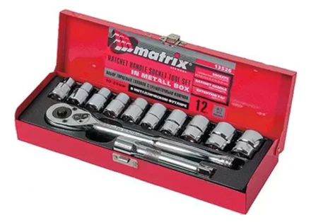 Набор торцевых головок,  1/2&quot;, головки 10 - 24 мм, с трещот. ключом, 12 предм  MATRIX MASTER 13526 купить в Тюмени