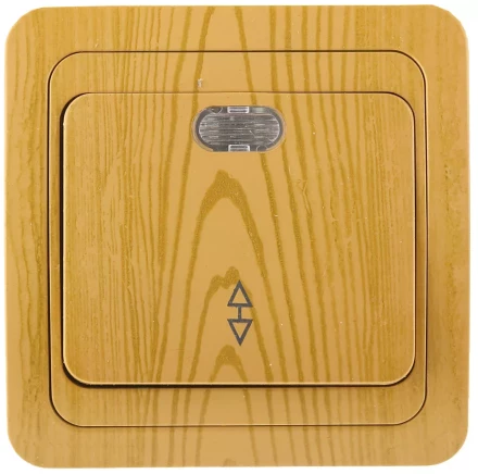 Выключатель СВЕТОЗАР &quot;ГАММА&quot; проходной, с подсветкой, одноклавишный, цвет ольха, 10A/~250B SV-54138-A купить в Тюмени