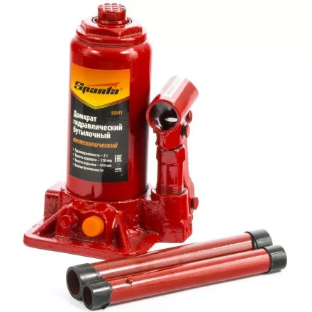 Домкрат гидравлический бутылочный телескопический 2 т h подъема 170–410 мм SPARTA 50341 купить в Тюмени